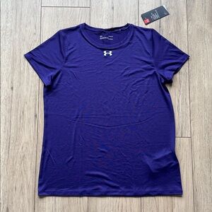 NWT Under Armour HeatGear UA Tech Locker Polyester Purple T-Shirt Women’s Large